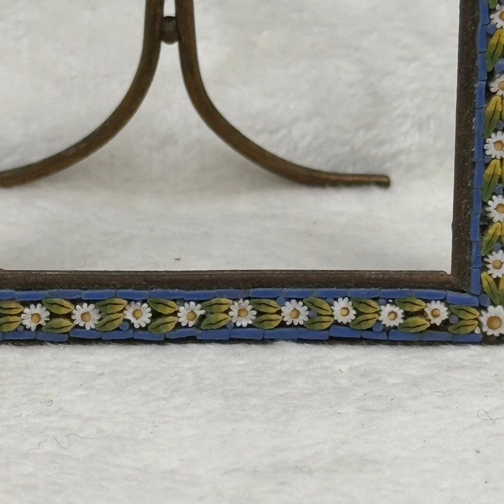 Micro Mosaic Rectangle Picture Frame Gold Tone Blue Green White